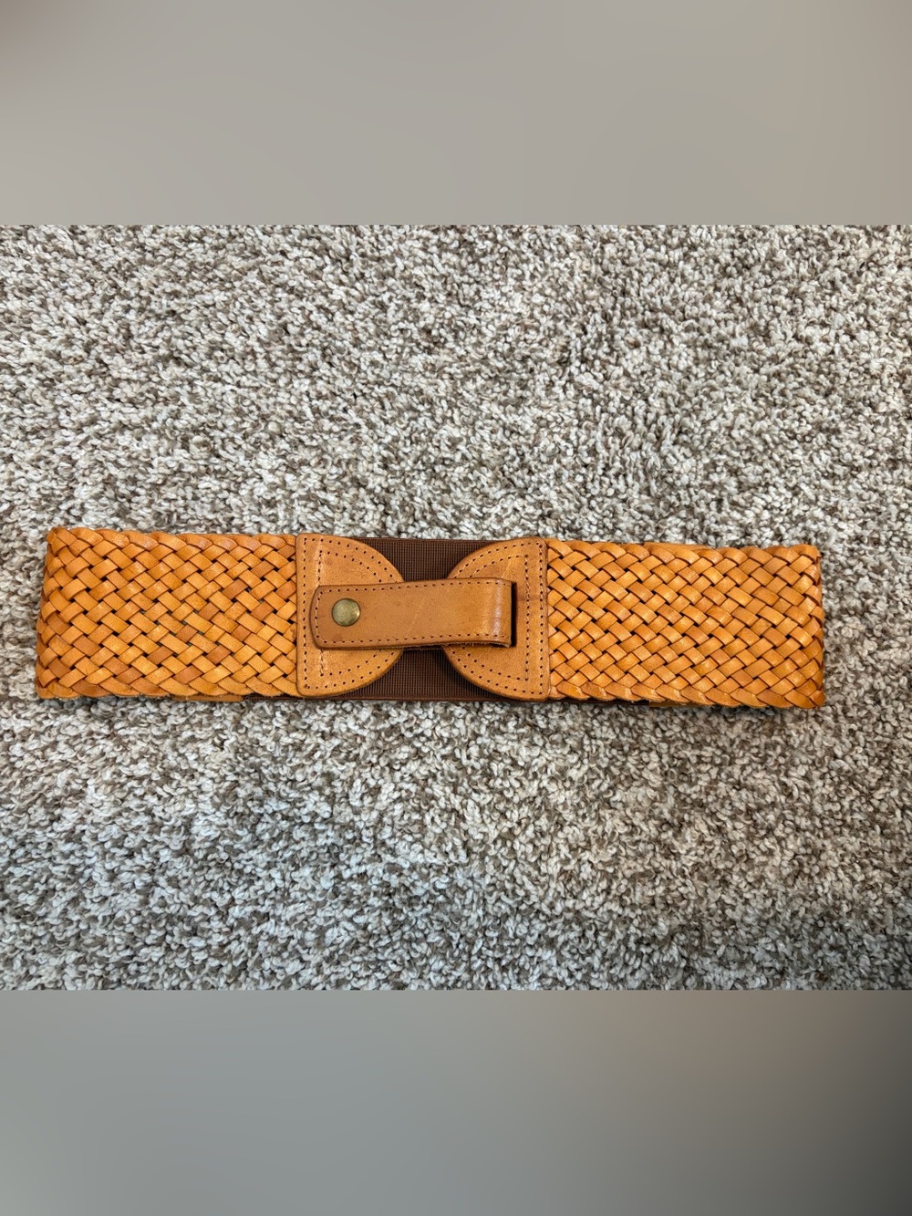 Braided Elastic Waist Belt in Cognac Tan